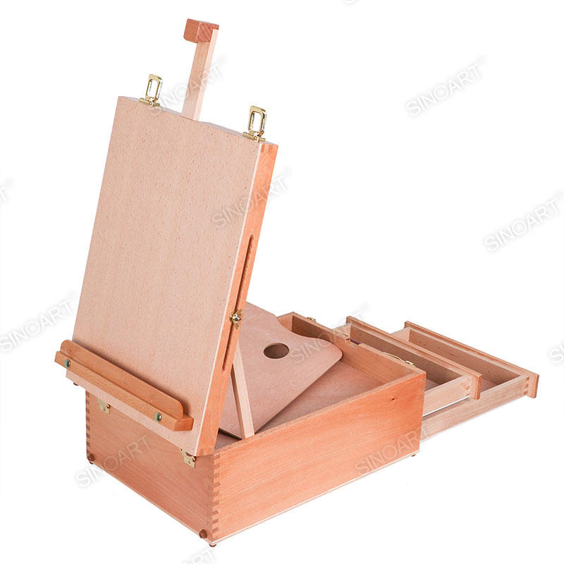 Caballete de caja de madera plegable de gran tamaño con múltiples cajones