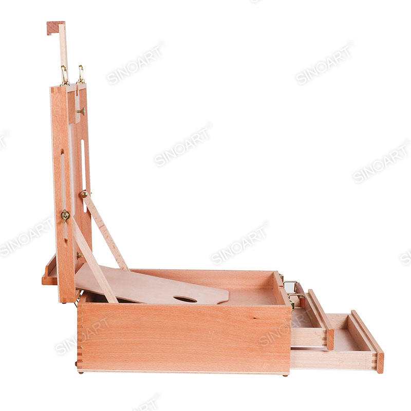 Caballete de caja de madera plegable de gran tamaño con múltiples cajones