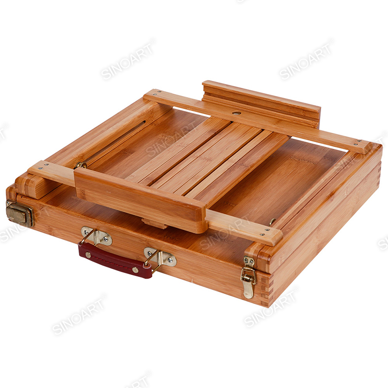 Caja de Bocetos de Bambú para Artistas Mesa de Escritorio Natural Caballete de Bambú Portátil de 38x41x13 cm