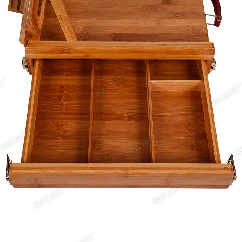 Caja de Bocetos de Bambú para Artistas Mesa de Escritorio Natural Caballete de Bambú Portátil de 38x41x13 cm
