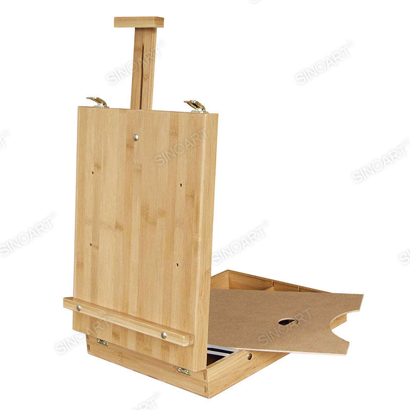 Caja de Bocetos de Bambú Ajustable en la Mesa con Paleta de Madera Caballete de Bambú de 44x33x10 cm