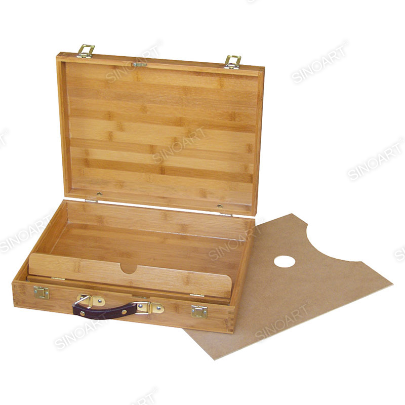 Caja de Bocetos de Bambú Portátil para Artistas con Paleta de Madera Caballete de Bambú 40x31x8cm
