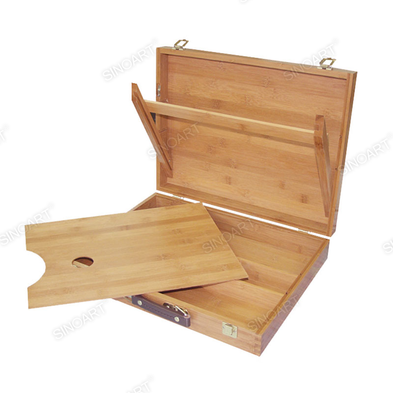 Caja de Bocetos de Bambú Mesa Portátil con Paleta de Madera Caballete de Bambú de 42x32x8 cm