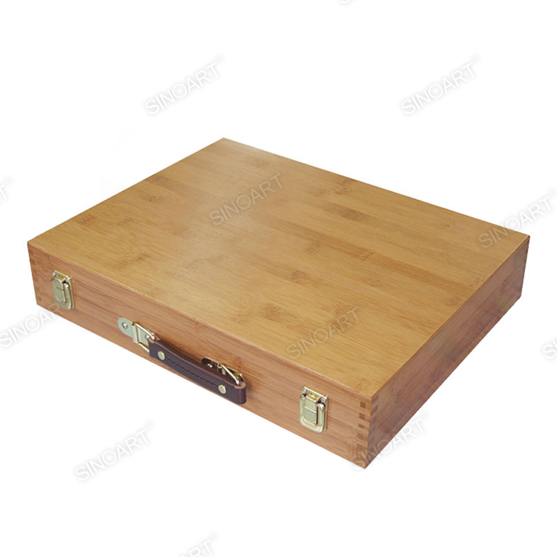 Caja de Bocetos de Bambú Mesa Portátil con Paleta de Madera Caballete de Bambú de 42x32x8 cm