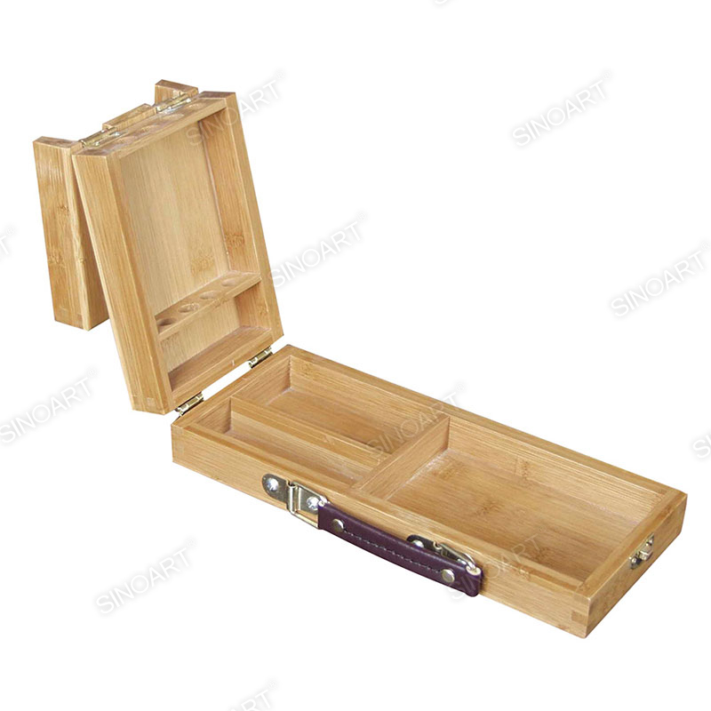 Pinceles y Herramientas de Bambú para Artistas Caja de Almacenamiento Caballete de Bambú con Apertura Plegable de 26x10,5x5 cm 