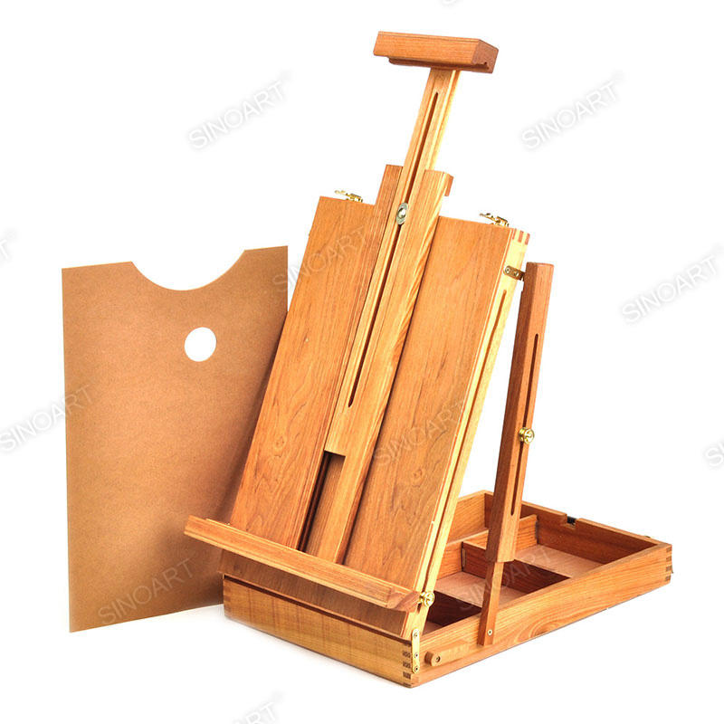 Caballete de Madera con Caja de Paletas con Plegable Mesa para Artistas 50x36x13cm
