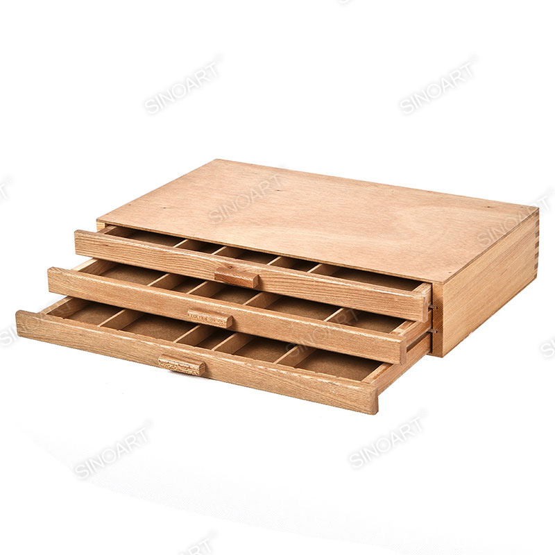 Estuches de Caja de Bocetos de Almacenamiento de Herramientas de Pincel de Pintura de un Cajón de Artista de Madera de 40x24,3x2,7 cm