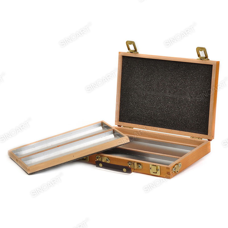 Cajón de Almacenamiento de Pastel de Aceite de Artista de Dos Capas de Madera con Bandeja de Aluminio Estuches de Caja de Bocetos