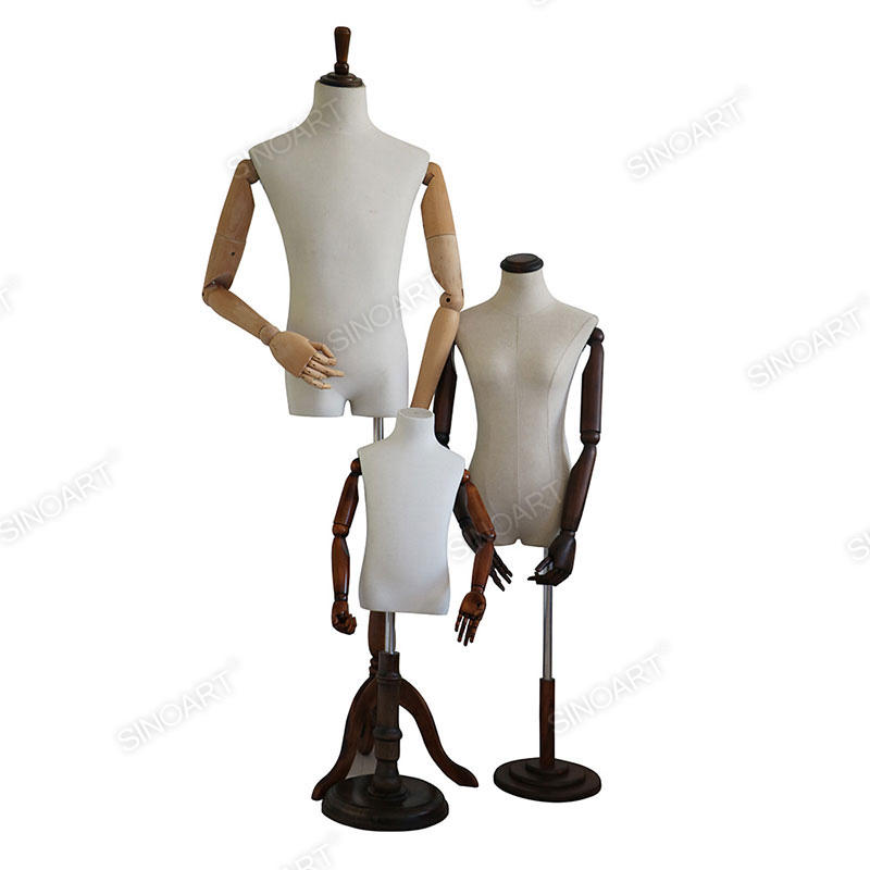 Modelo de Exhibición Ajustable con Forma de Vestido de Madera con Maniquí de Pie