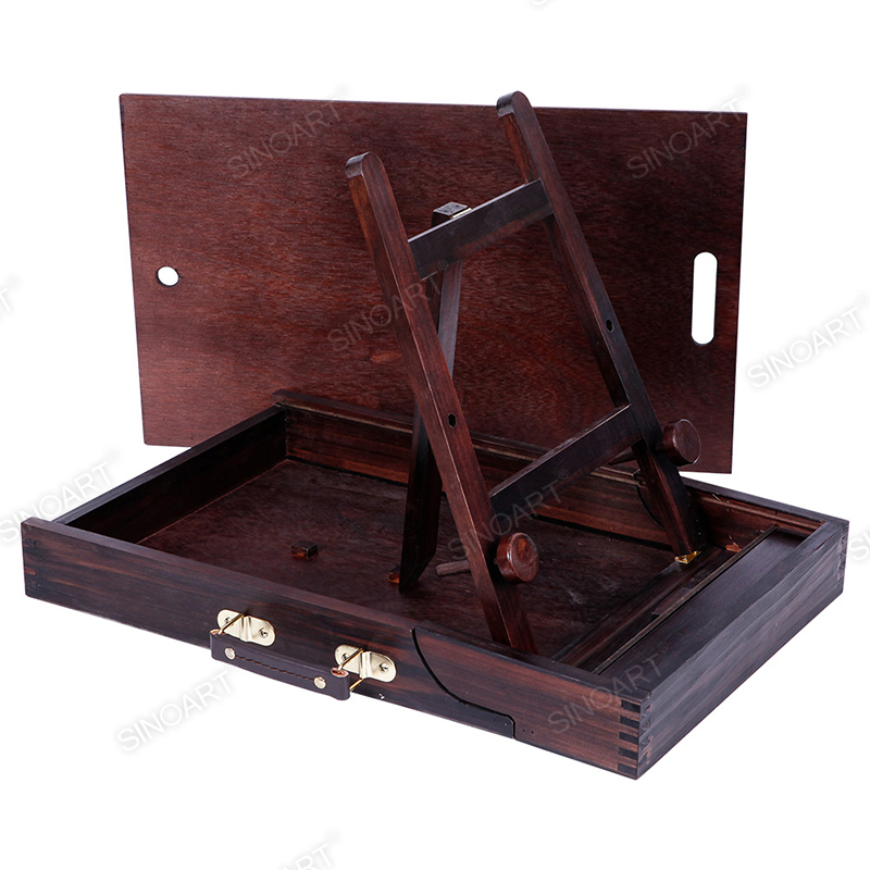 Caballete de caja plegable de mesa con soporte portátil de madera marrón antiguo de 19x41cm