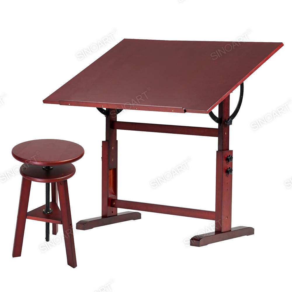 Juego de taburete y mesa de dibujo de madera ajustable: personalizable para artistas